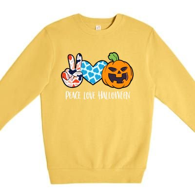 Pumpkin Face Peace Love Halloween Meaningful Gift Premium Crewneck Sweatshirt