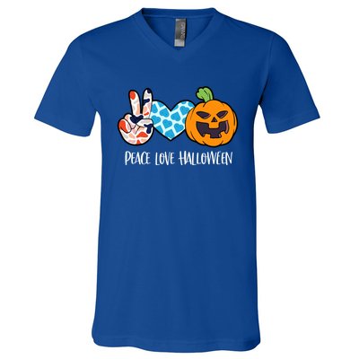 Pumpkin Face Peace Love Halloween Meaningful Gift V-Neck T-Shirt