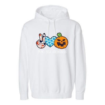 Pumpkin Face Peace Love Halloween Meaningful Gift Garment-Dyed Fleece Hoodie