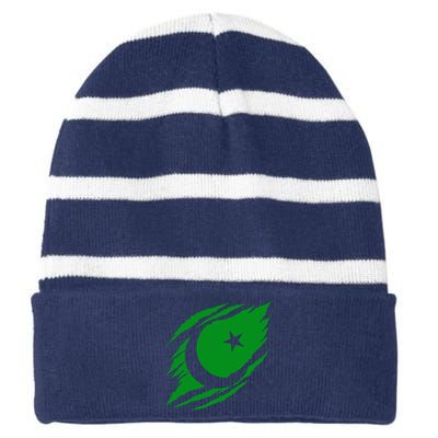 Pakistani Flag Striped Beanie with Solid Band