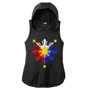 Pinoy Filipino Philippine Flag Sun Ladies PosiCharge Tri-Blend Wicking Draft Hoodie Tank