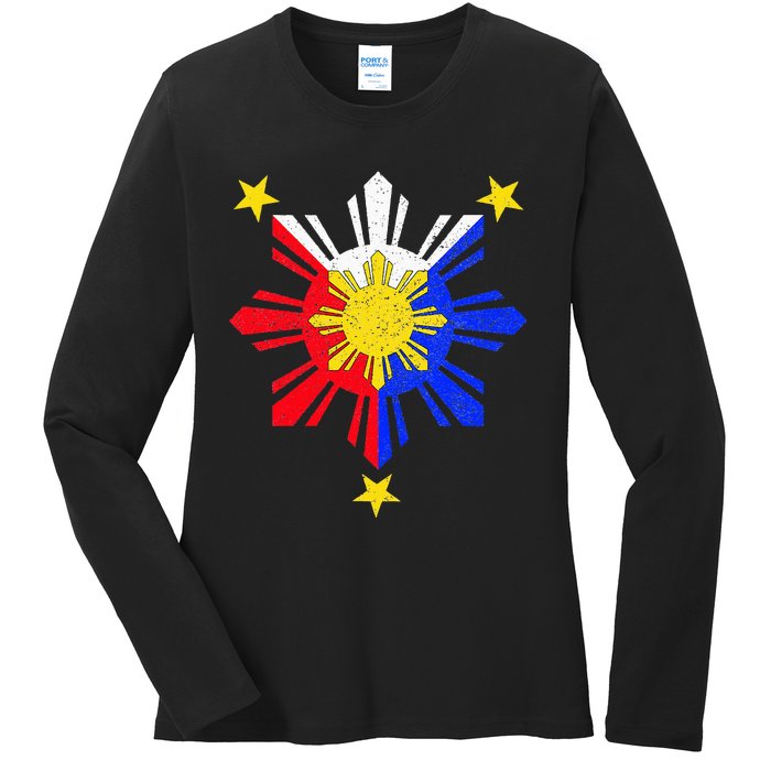 Pinoy Filipino Philippine Flag Sun Ladies Long Sleeve Shirt