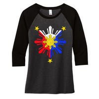 Pinoy Filipino Philippine Flag Sun Women's Tri-Blend 3/4-Sleeve Raglan Shirt