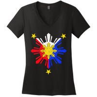 Pinoy Filipino Philippine Flag Sun Women's V-Neck T-Shirt