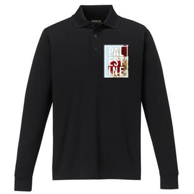 Palestine Free Palestine Free Gaza Palestine Flag Arabic Design Performance Long Sleeve Polo