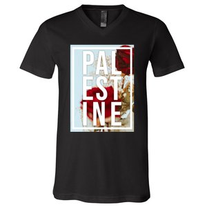 Palestine Free Palestine Free Gaza Palestine Flag Arabic Design V-Neck T-Shirt