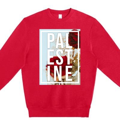 Palestine Free Palestine Free Gaza Palestine Flag Arabic Design Premium Crewneck Sweatshirt