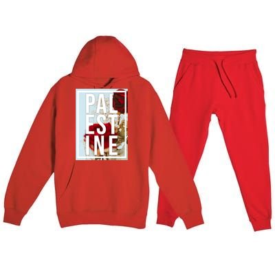 Palestine Free Palestine Free Gaza Palestine Flag Arabic Design Premium Hooded Sweatsuit Set