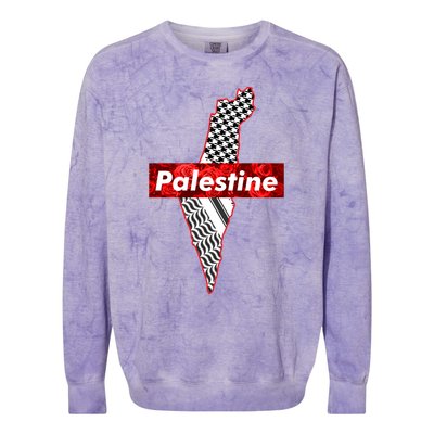 Palestine Free Palestine In Arabic Free Gaza Palestine Flag Vintage Colorblast Crewneck Sweatshirt