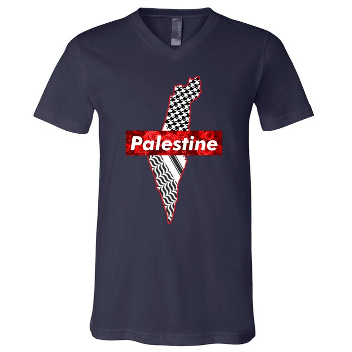 Palestine Free Palestine In Arabic Free Gaza Palestine Flag Vintage V-Neck T-Shirt