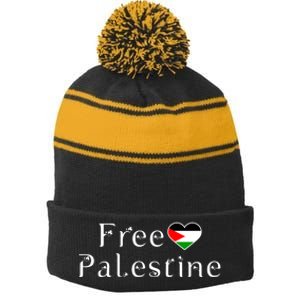 Palestine Free Palestine Free Gaza Heart Stripe Pom Pom Beanie