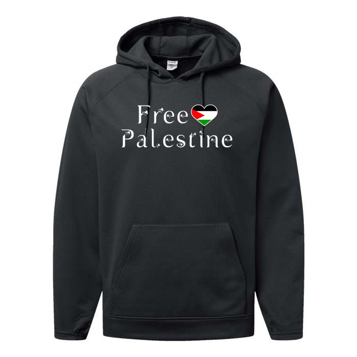 Palestine Free Palestine Free Gaza Heart Performance Fleece Hoodie