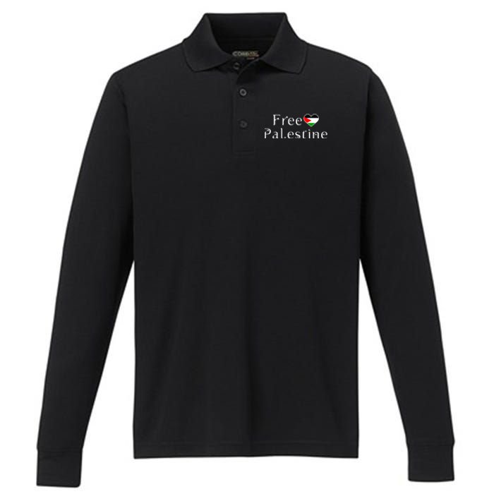 Palestine Free Palestine Free Gaza Heart Performance Long Sleeve Polo