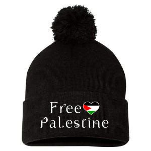 Palestine Free Palestine Free Gaza Heart Pom Pom 12in Knit Beanie