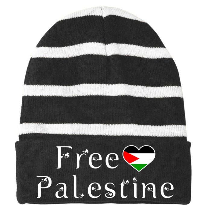 Palestine Free Palestine Free Gaza Heart Striped Beanie with Solid Band