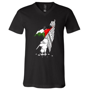 Palestine Free Palestine In Arabic Free Gaza Palestine Strong V-Neck T-Shirt