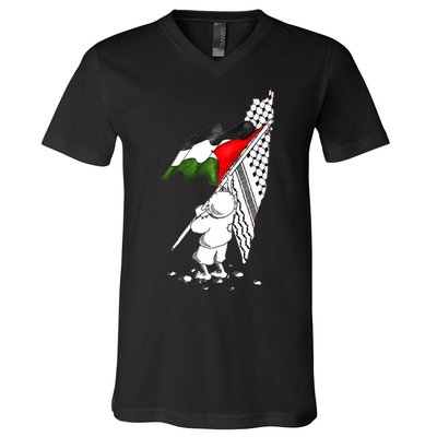 Palestine Free Palestine In Arabic Free Gaza Palestine Strong V-Neck T-Shirt