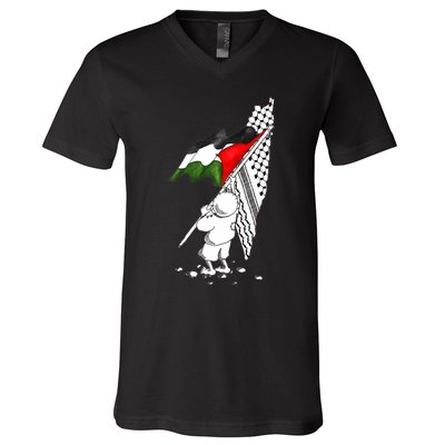 Palestine Free Palestine In Arabic Free Gaza Palestine Strong V-Neck T-Shirt