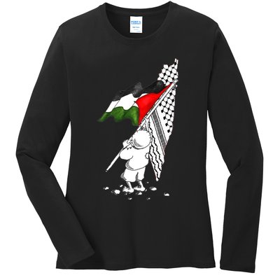 Palestine Free Palestine In Arabic Free Gaza Palestine Strong Ladies Long Sleeve Shirt