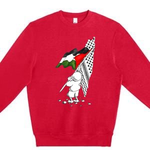 Palestine Free Palestine In Arabic Free Gaza Palestine Strong Premium Crewneck Sweatshirt