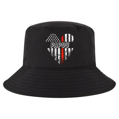 Proud Firefighter Papou American Flag Heart Gift Cool Comfort Performance Bucket Hat