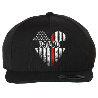 Proud Firefighter Papou American Flag Heart Gift Wool Snapback Cap