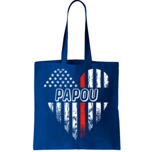 Proud Firefighter Papou American Flag Heart Gift Tote Bag