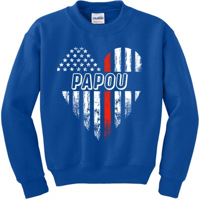 Proud Firefighter Papou American Flag Heart Gift Kids Sweatshirt