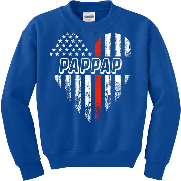 Proud Firefighter Pappap American Flag Heart Gift Kids Sweatshirt