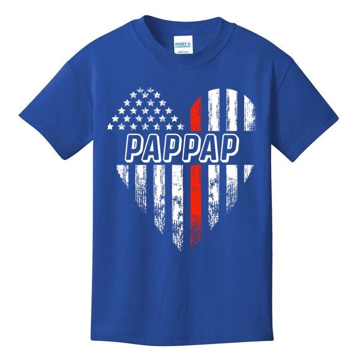 Proud Firefighter Pappap American Flag Heart Gift Kids T-Shirt