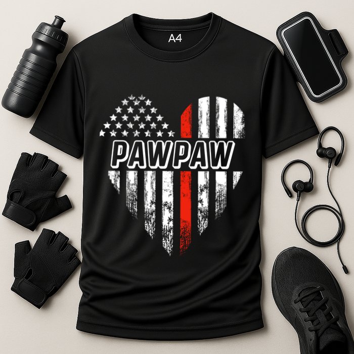 Proud Firefighter Pawpaw American Flag Heart Meaningful Gift Cooling Performance Crew T-Shirt