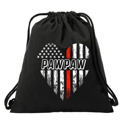 Proud Firefighter Pawpaw American Flag Heart Meaningful Gift Drawstring Bag