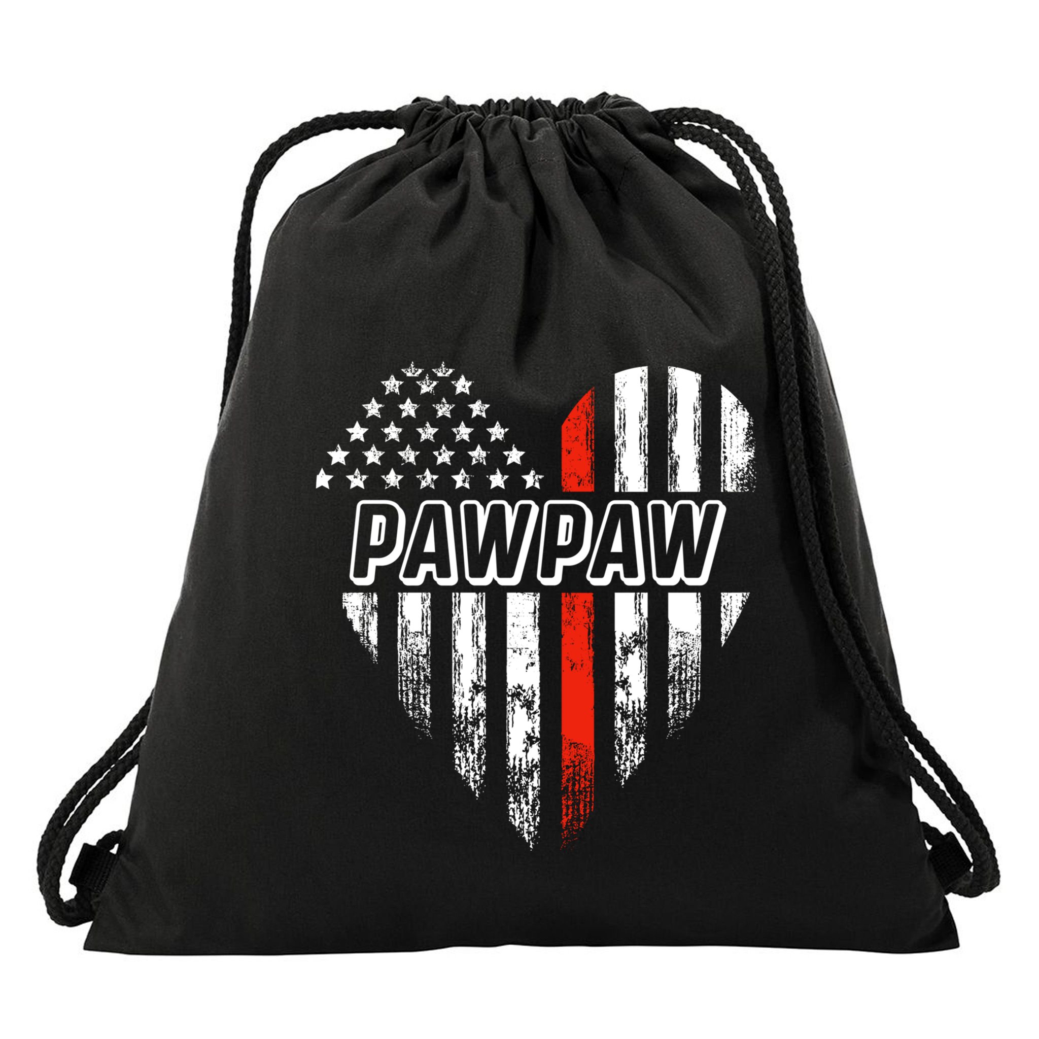 Proud Firefighter Pawpaw American Flag Heart Meaningful Gift Drawstring Bag