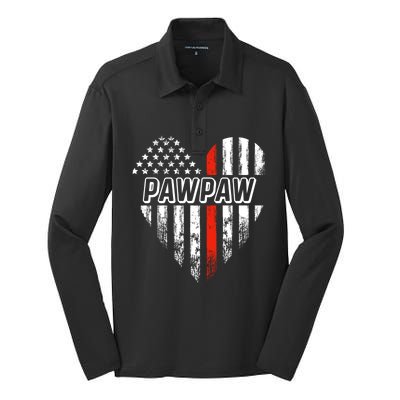 Proud Firefighter Pawpaw American Flag Heart Meaningful Gift Silk Touch Performance Long Sleeve Polo