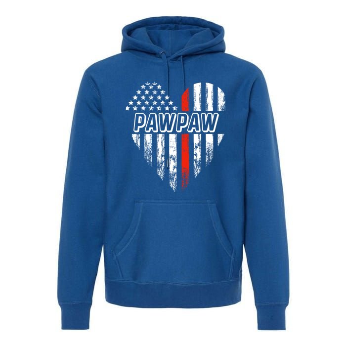 Proud Firefighter Pawpaw American Flag Heart Meaningful Gift Premium Hoodie