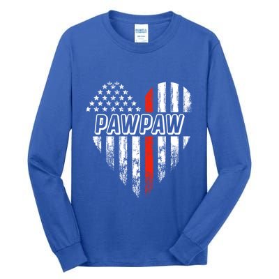 Proud Firefighter Pawpaw American Flag Heart Meaningful Gift Tall Long Sleeve T-Shirt