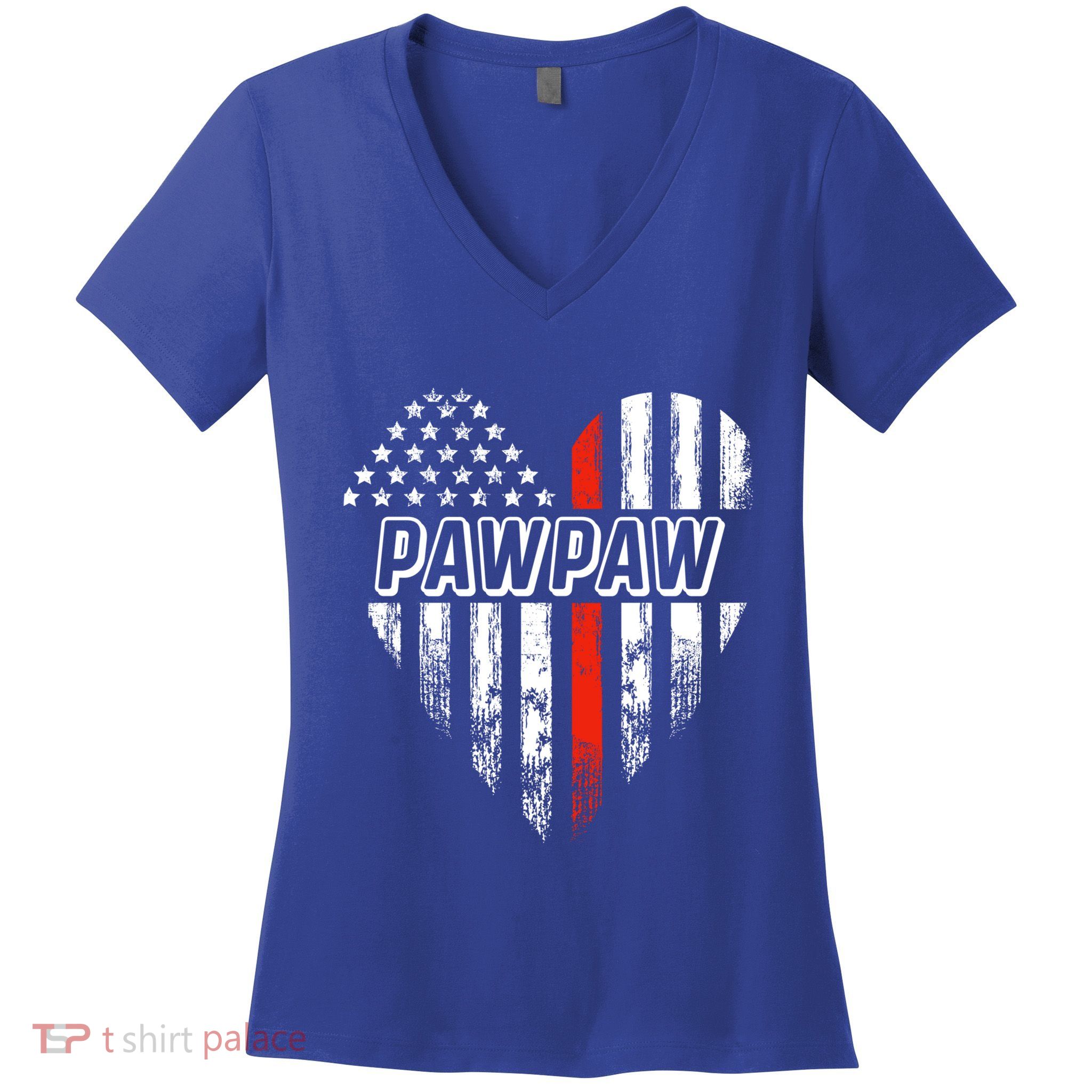 Proud Firefighter Pawpaw American Flag Heart Meaningful Gift Women's V-Neck T-Shirt