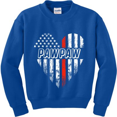 Proud Firefighter Pawpaw American Flag Heart Meaningful Gift Kids Sweatshirt