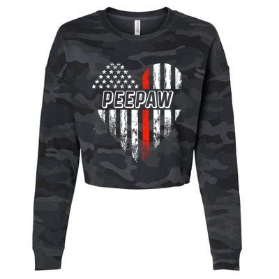 Proud Firefighter Peepaw American Flag Heart Great Gift Cropped Pullover Crew