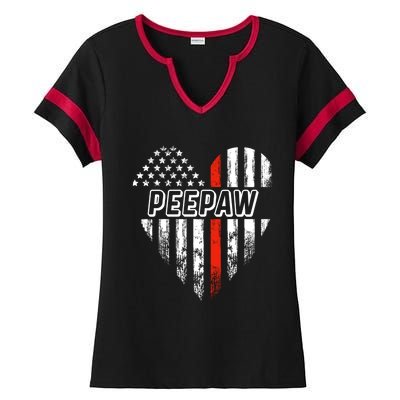 Proud Firefighter Peepaw American Flag Heart Great Gift Ladies Halftime Notch Neck Tee