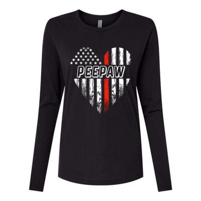 Proud Firefighter Peepaw American Flag Heart Great Gift Womens Cotton Relaxed Long Sleeve T-Shirt