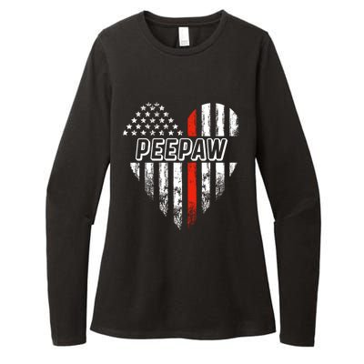 Proud Firefighter Peepaw American Flag Heart Great Gift Womens CVC Long Sleeve Shirt