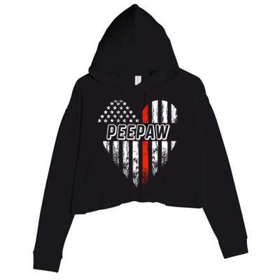 Proud Firefighter Peepaw American Flag Heart Great Gift Crop Fleece Hoodie