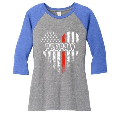 Proud Firefighter Peepaw American Flag Heart Great Gift Women's Tri-Blend 3/4-Sleeve Raglan Shirt