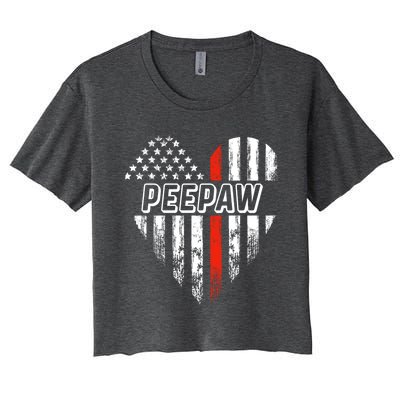 Proud Firefighter Peepaw American Flag Heart Great Gift Women's Crop Top Tee