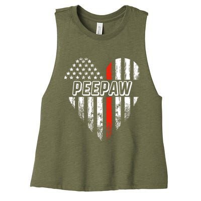 Proud Firefighter Peepaw American Flag Heart Great Gift Women's Racerback Cropped Tank