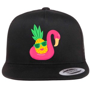 Pineapple Flamingo Pool Float Upside Down Pineapple Flat Bill Trucker Hat