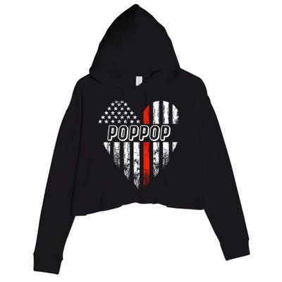 Proud Firefighter Poppop American Flag Heart Gift Crop Fleece Hoodie