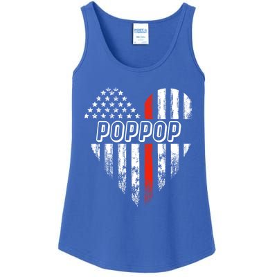 Proud Firefighter Poppop American Flag Heart Gift Ladies Essential Tank