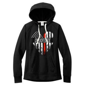 Proud Firefighter Popzie American Flag Heart Gift Women's Fleece Hoodie